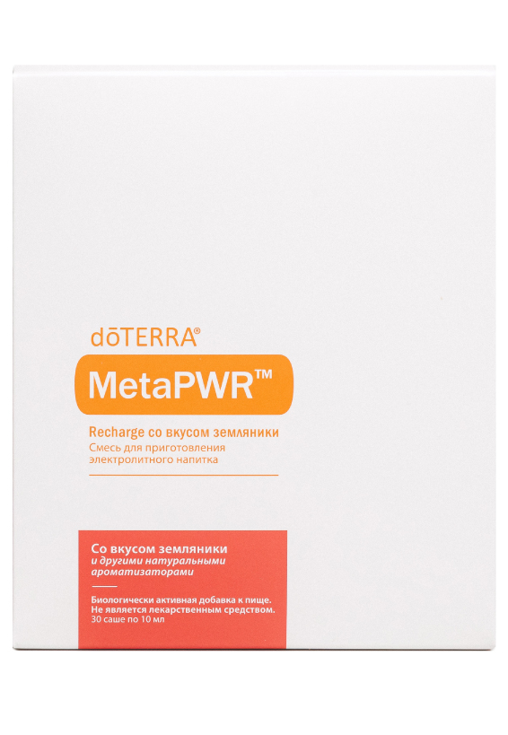 MetaPWR Recharge electrolite drink mix strawberries - Смесь для приготовления электролитного напиткасо вкусом земляники, 30 саше